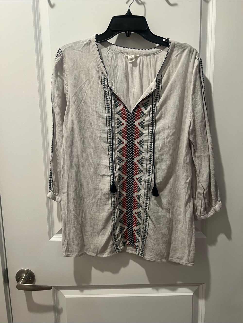 Caslon Peasant Tunic with Red & Navy Embroidery